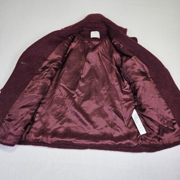 Zara Girls 9 Peacoat Burgundy Wool Mohair Alpaca Preppy Winter Coat EU 134cm - Picture 8 of 15